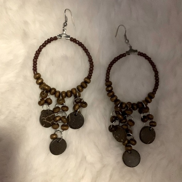 Bo-ho Wooden earrings (real wood hand made ‘beads’ and handmade in the Bahamas) - Picture 1 of 1